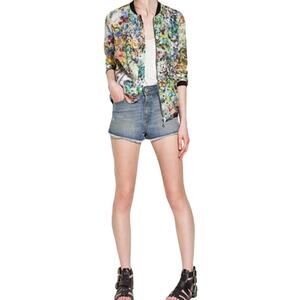 Zapa Woman Floral Bomber Jacket Full zip Size S Multicolor Lightweight Cotton